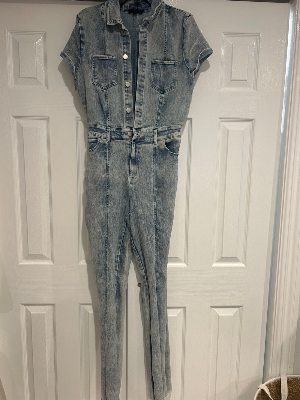 iris Light Wash Blue Short Sleeve Denim Jumpsuit